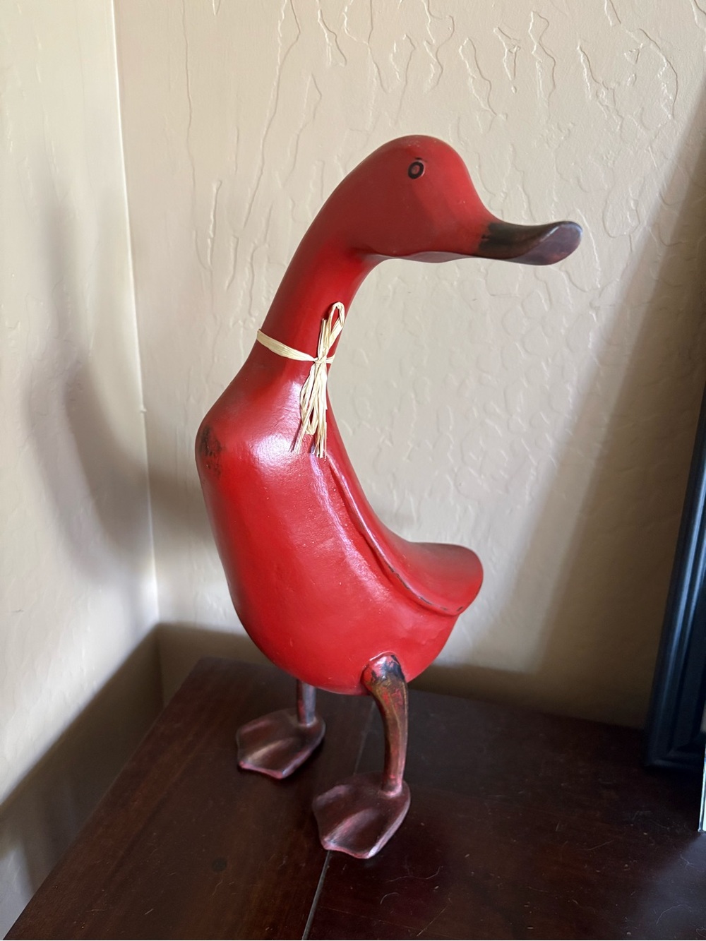Large Vintage Red Wooden Duck Home Decor Accent